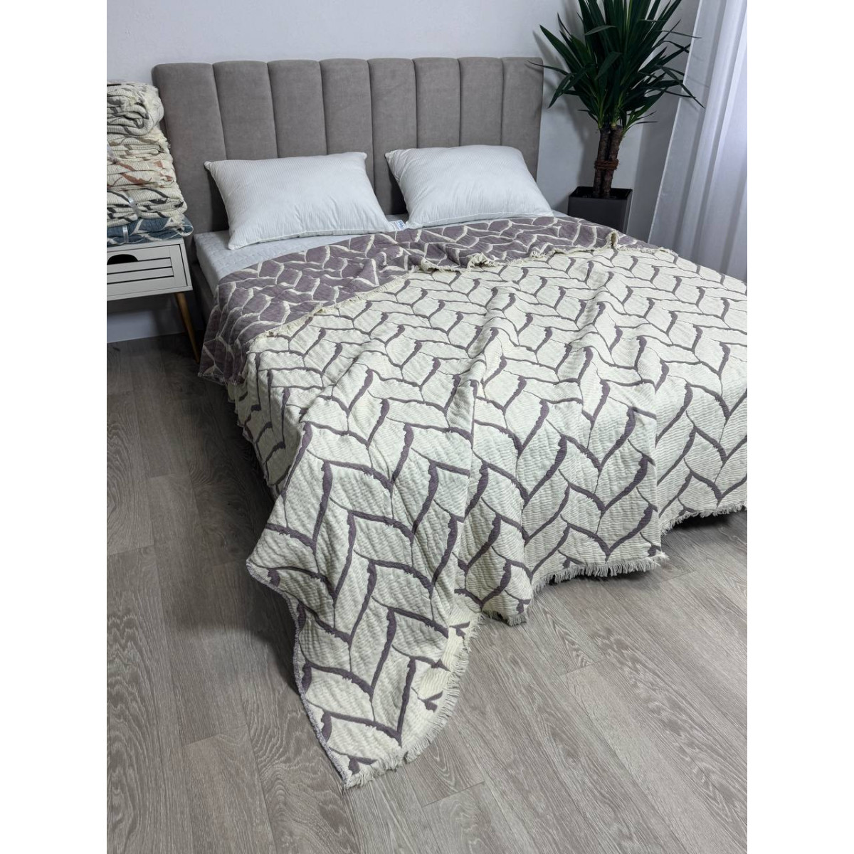 Муслиновое покрывало евро двустороннее 220x240 Аларик Сливовый