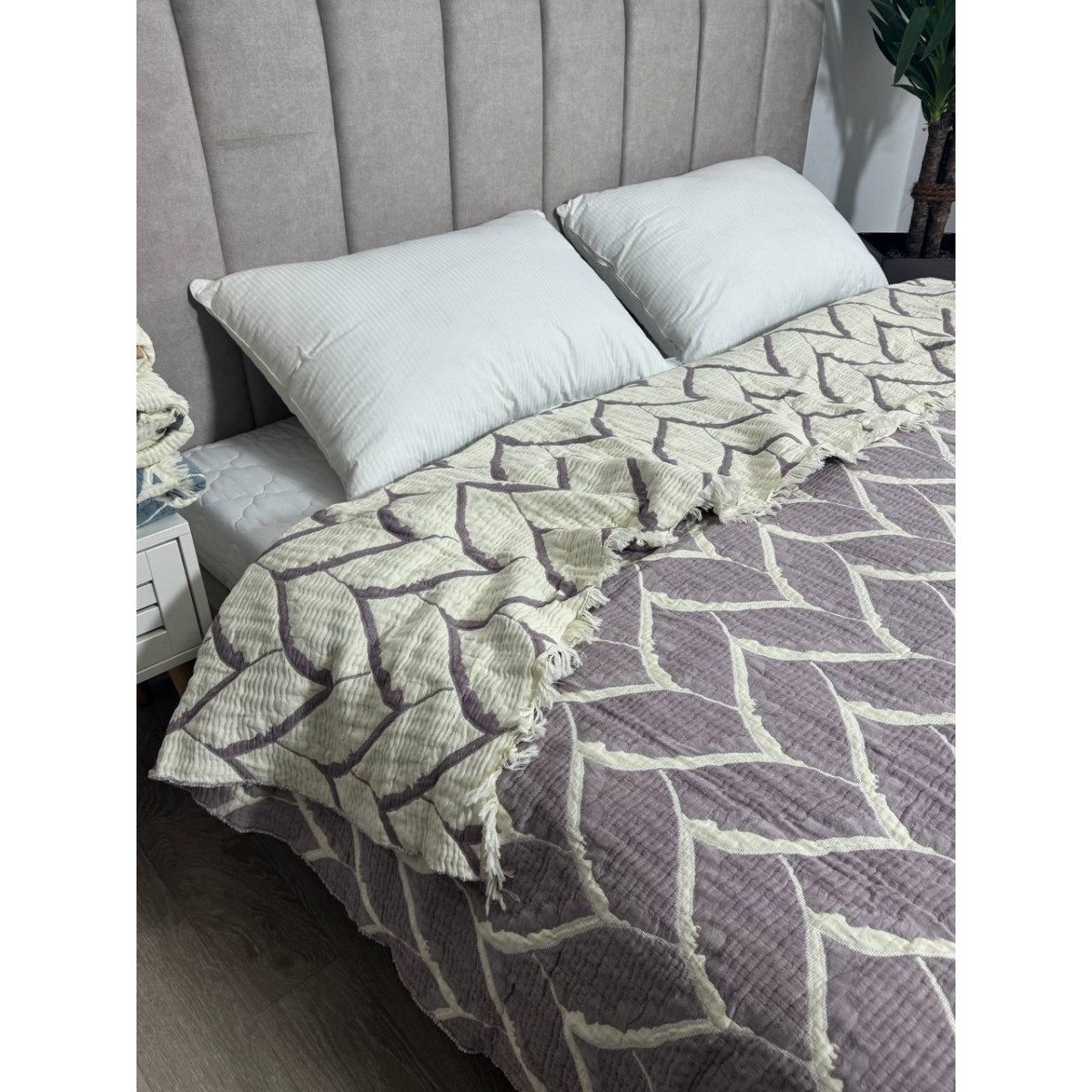 Муслиновое покрывало евро двустороннее 220x240 Аларик Сливовый
