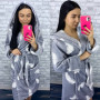 Серый халат теплый женский домашний с капюшоном Перышки короткий/длинный в Leron - фото 2