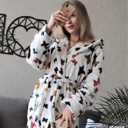 Теплый домашний халат женский Цветные Бабочки микрофибра