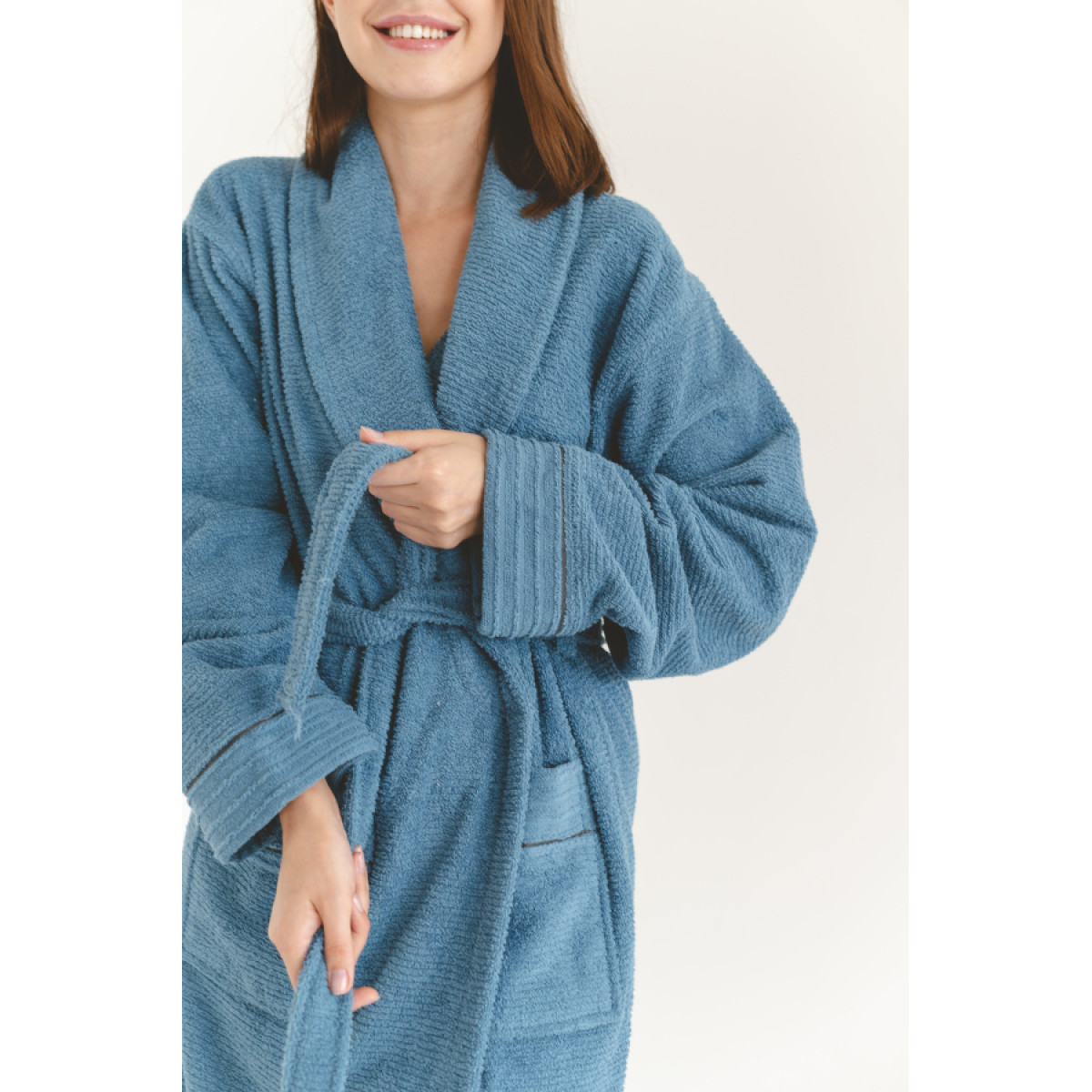 Женский халат махровый синий Nella Denim банный/домашний