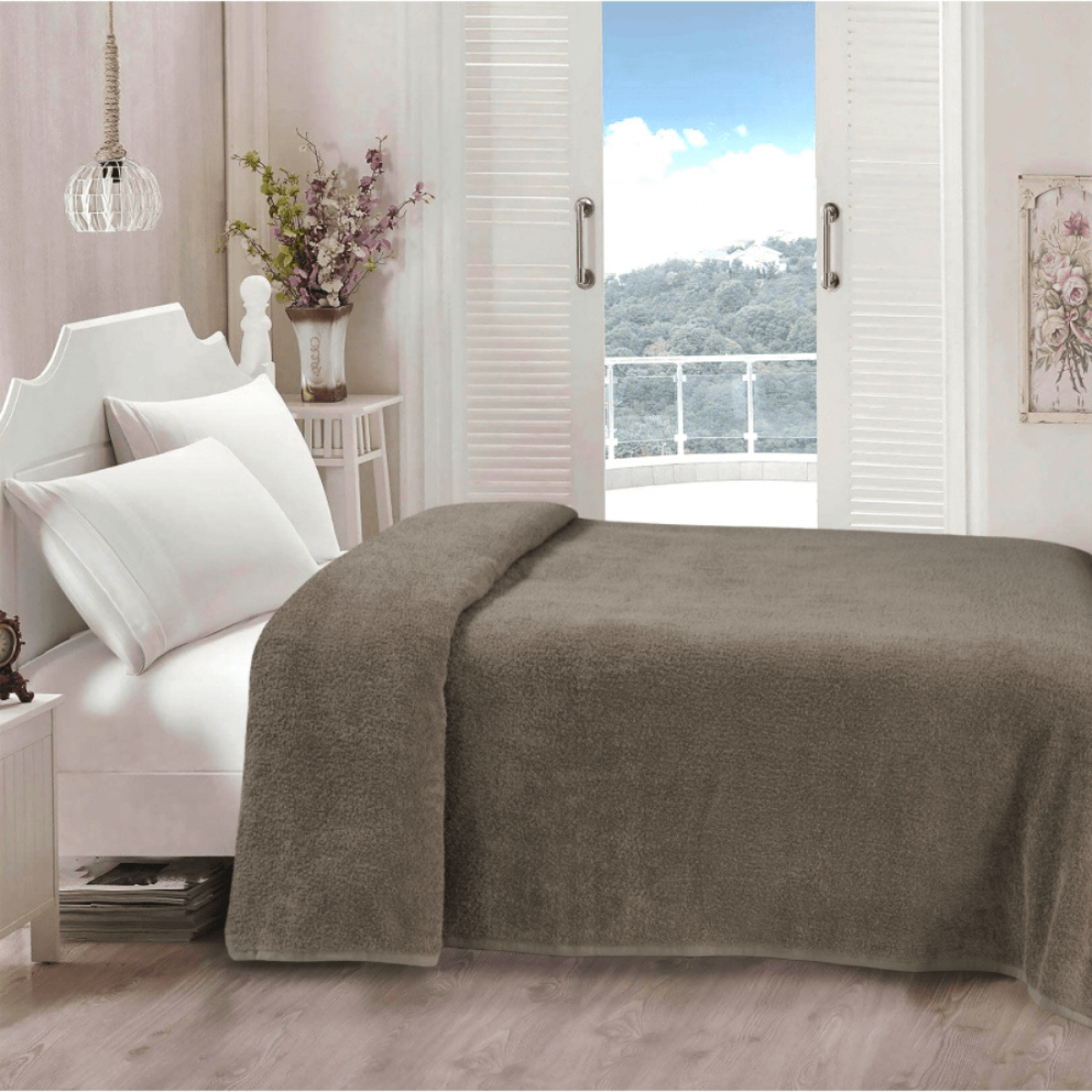 Махровая простынь двуспальная Iris Home Walnut коричневая
