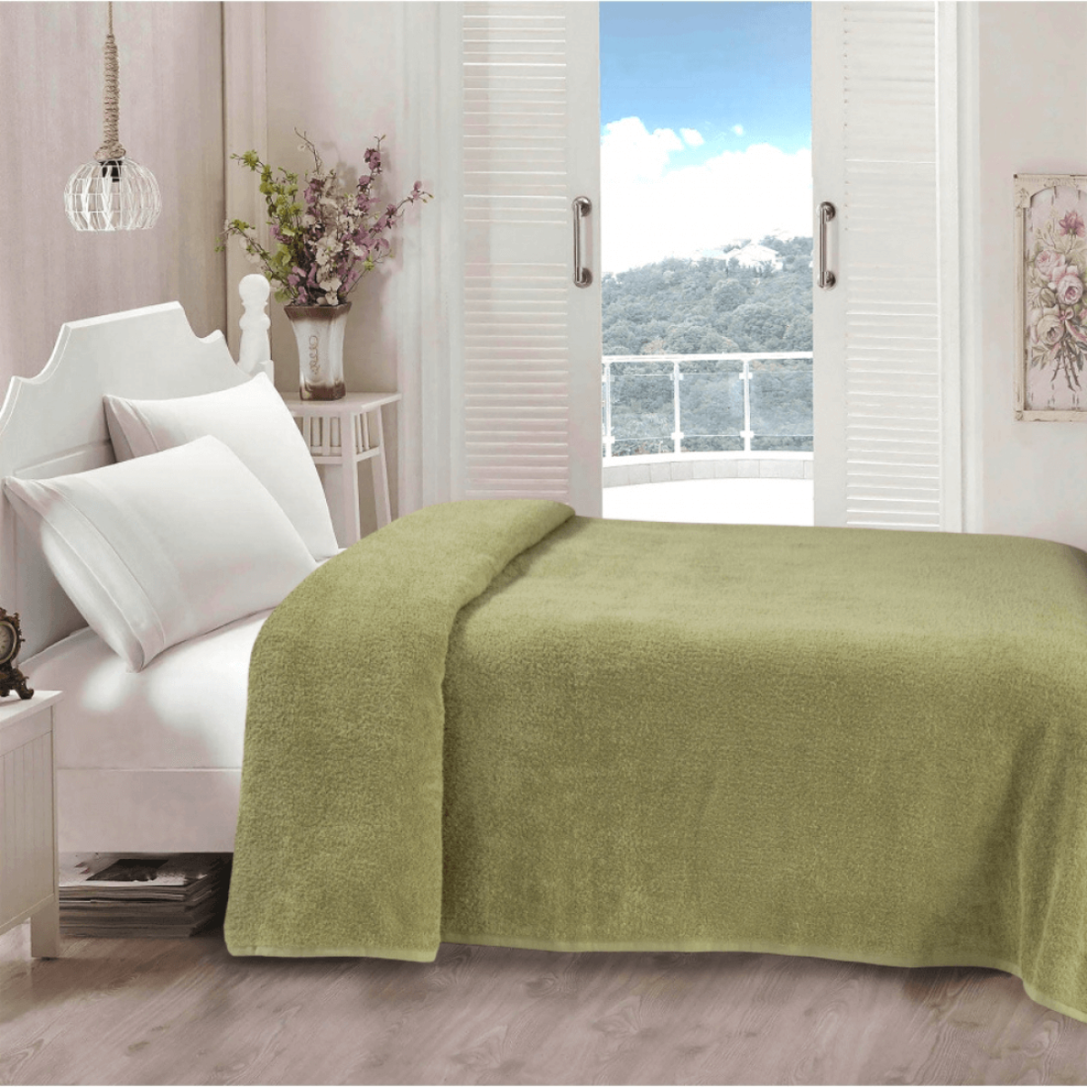 Простынь махровая двусторонняя Iris Home Green olive оливковая