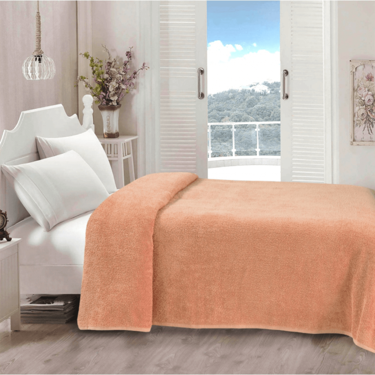 Махровое покрывало на кровать Iris Home Peach персик