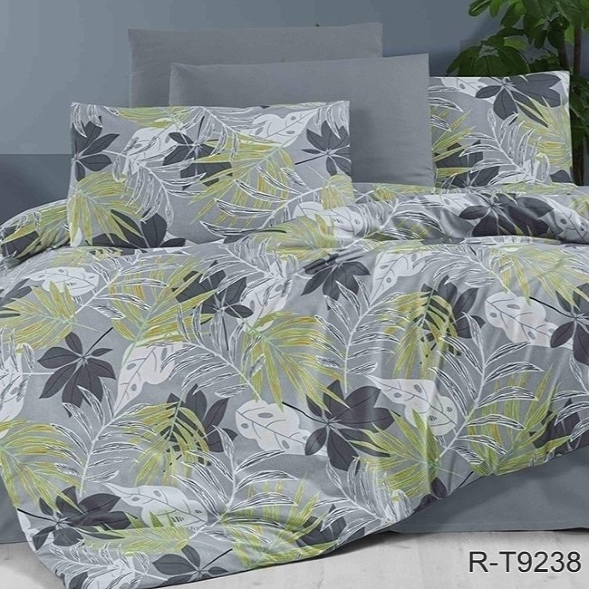 Білизна постільна ранфорс Великі Листя на сірому в Leron - фото