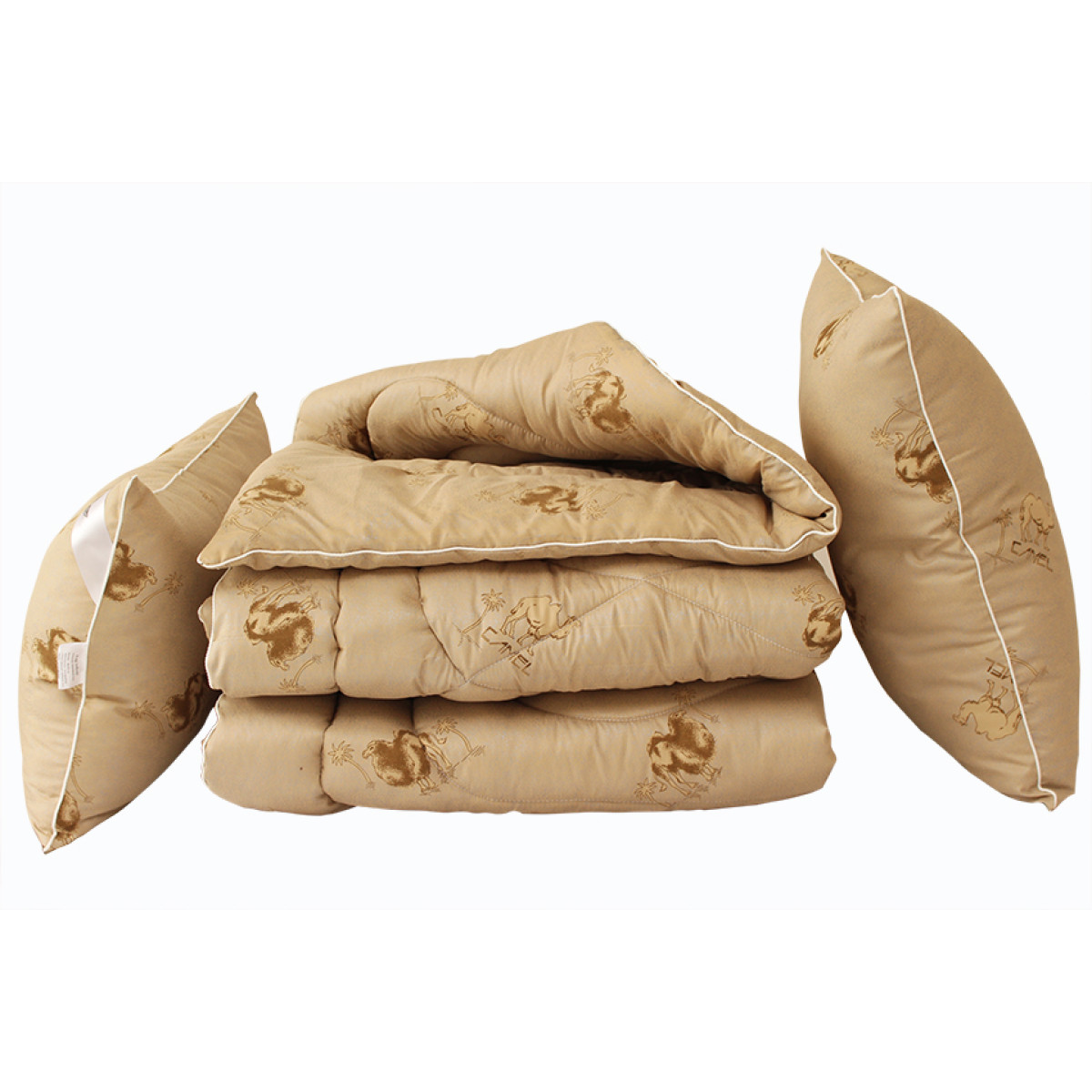 Комплект 2 подушки 50x70 и одеяло стеганое лебяжий пух Camel в Leron - фото