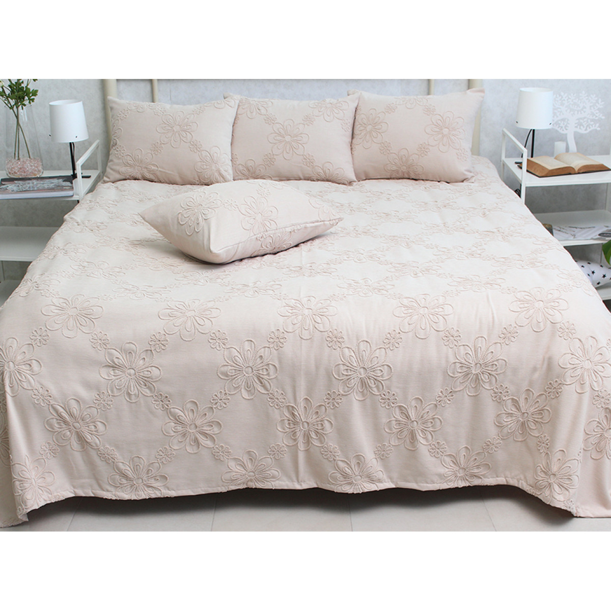 Современное покрывало на кровать бежевое хлопковое Mystery Beige
