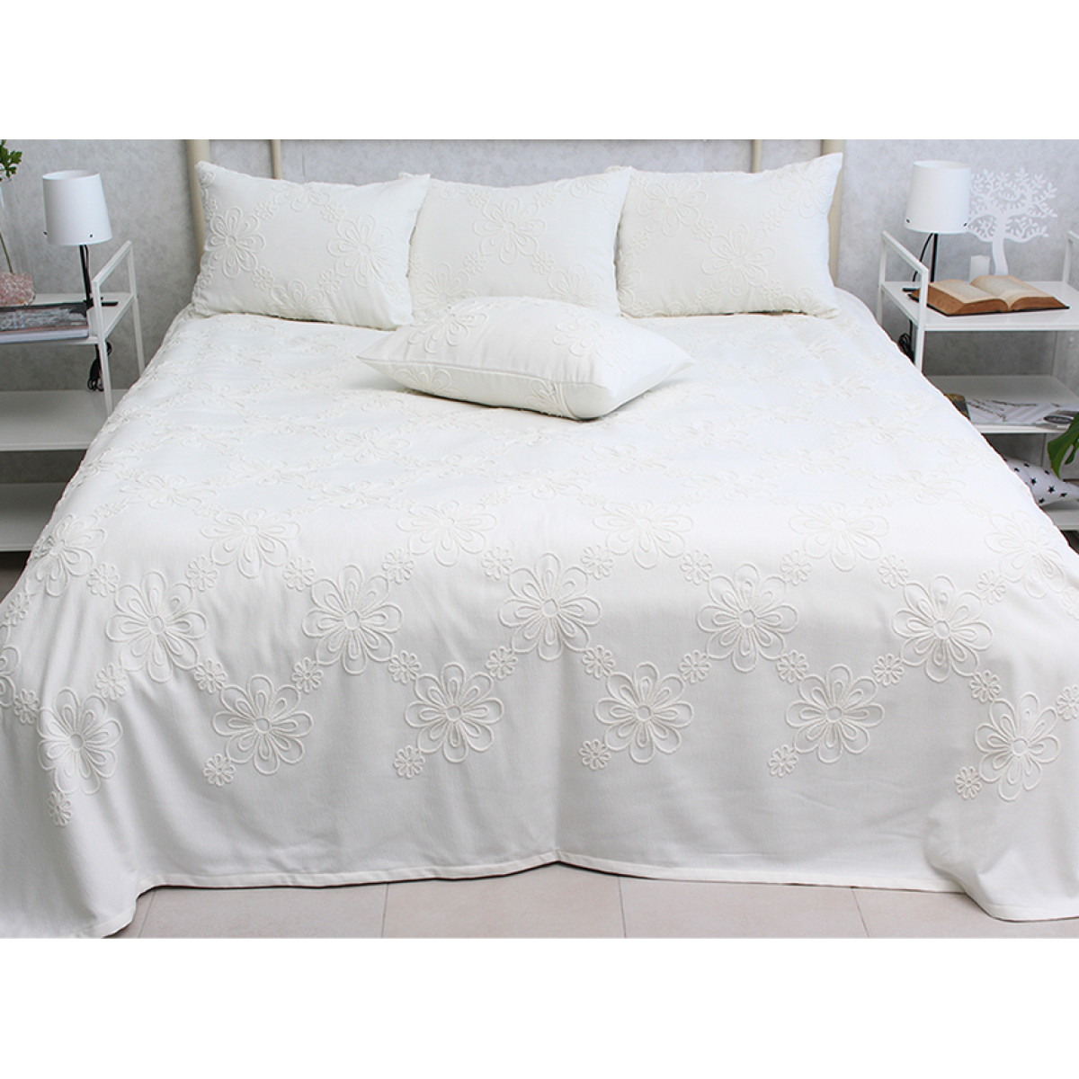 Покрывало на кровать белое однотонное Mystery Milk 100% хлопок