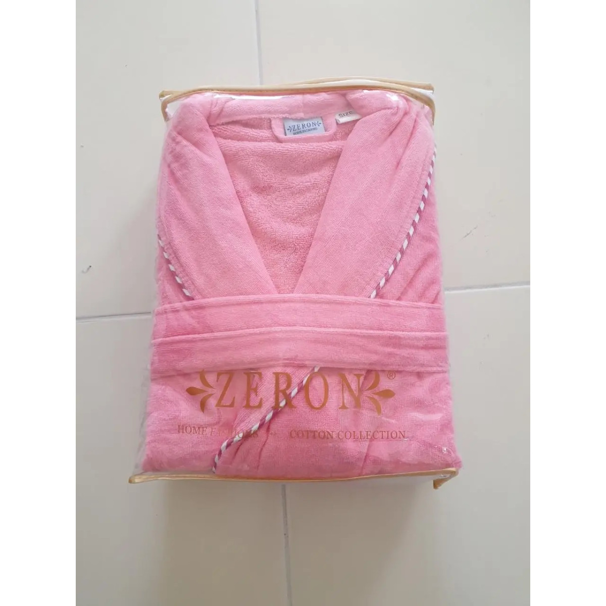 Турецкий женский махрово-велюровый халат без капюшона хлопок Zeron Pembe розовый длинный