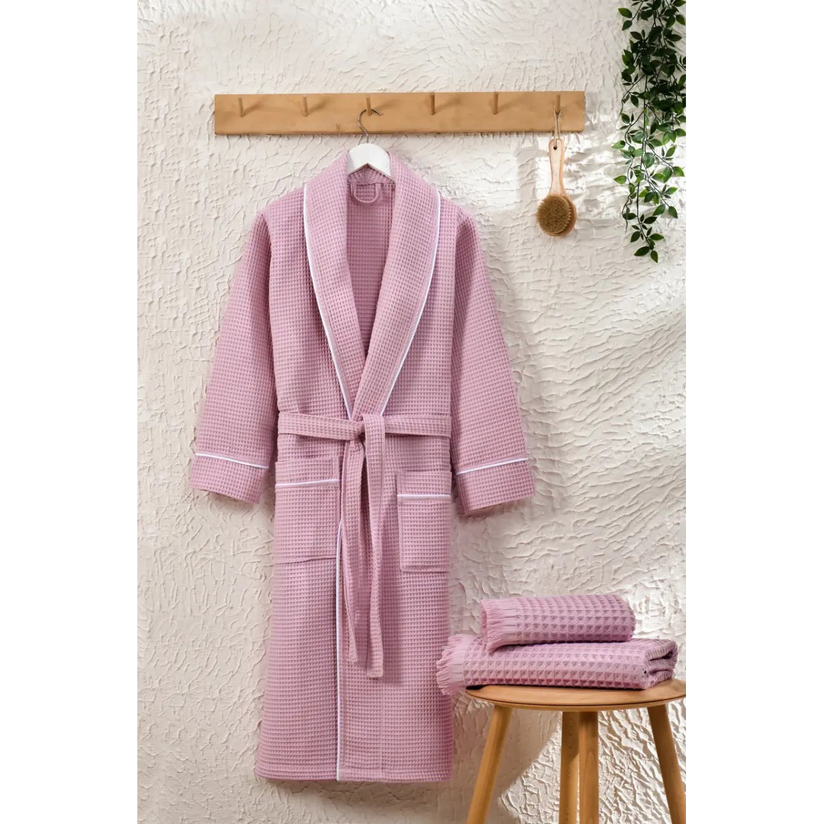 Хлопковый халат вафельный женский Турция Exclusive Pudra в Leron - фото
