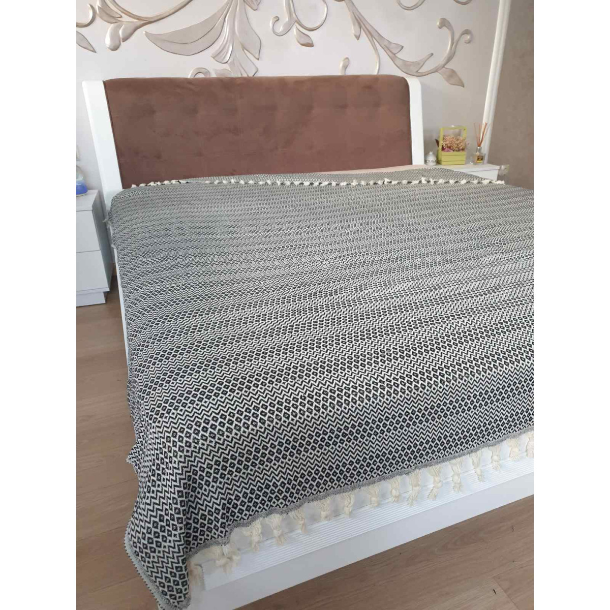 Пике покрывало пештемаль 100% хлопок 200x220 Kare Siyah Турция