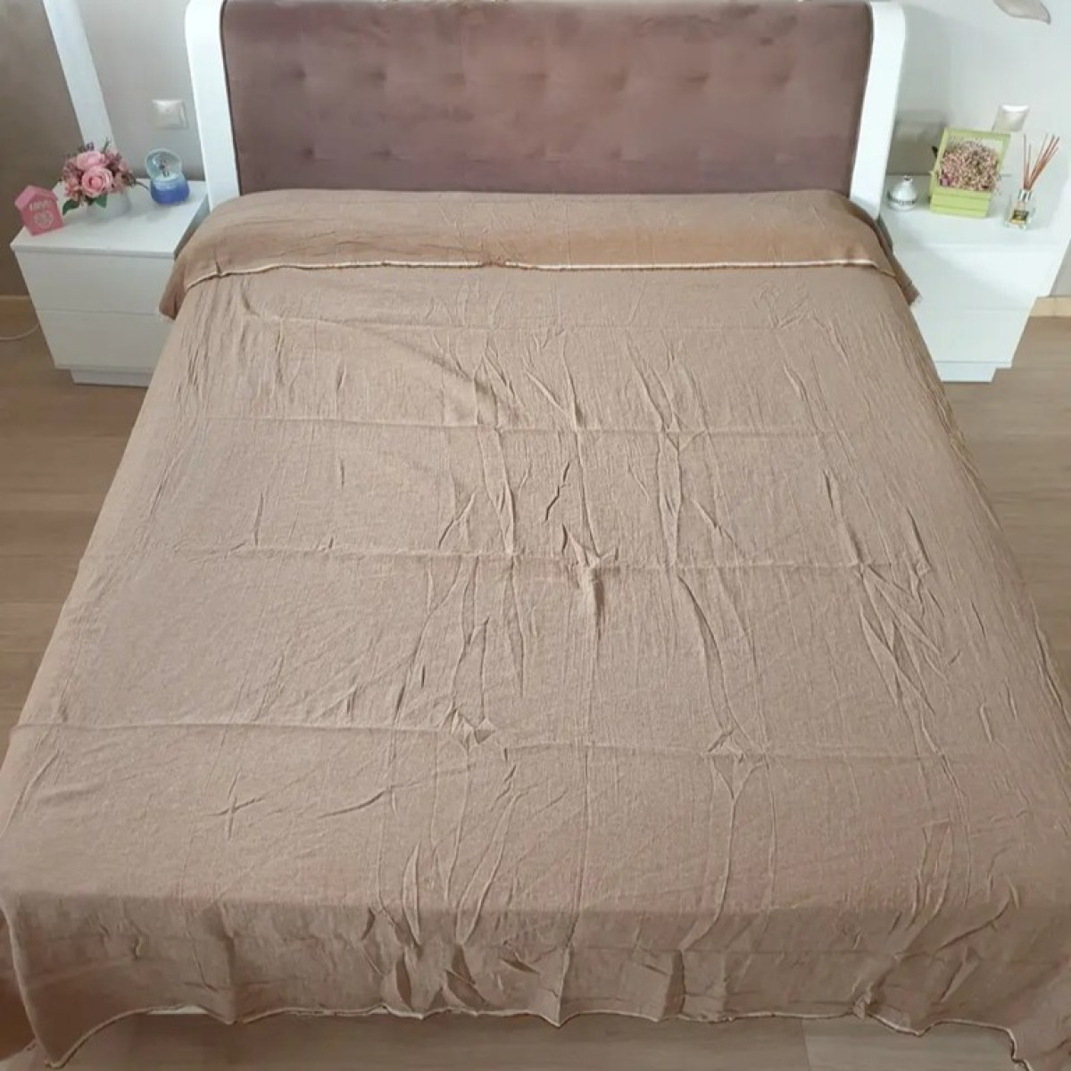 Однотонное покрывало на кровать муслин 240x260 Tone Kahve Турция в Leron - фото