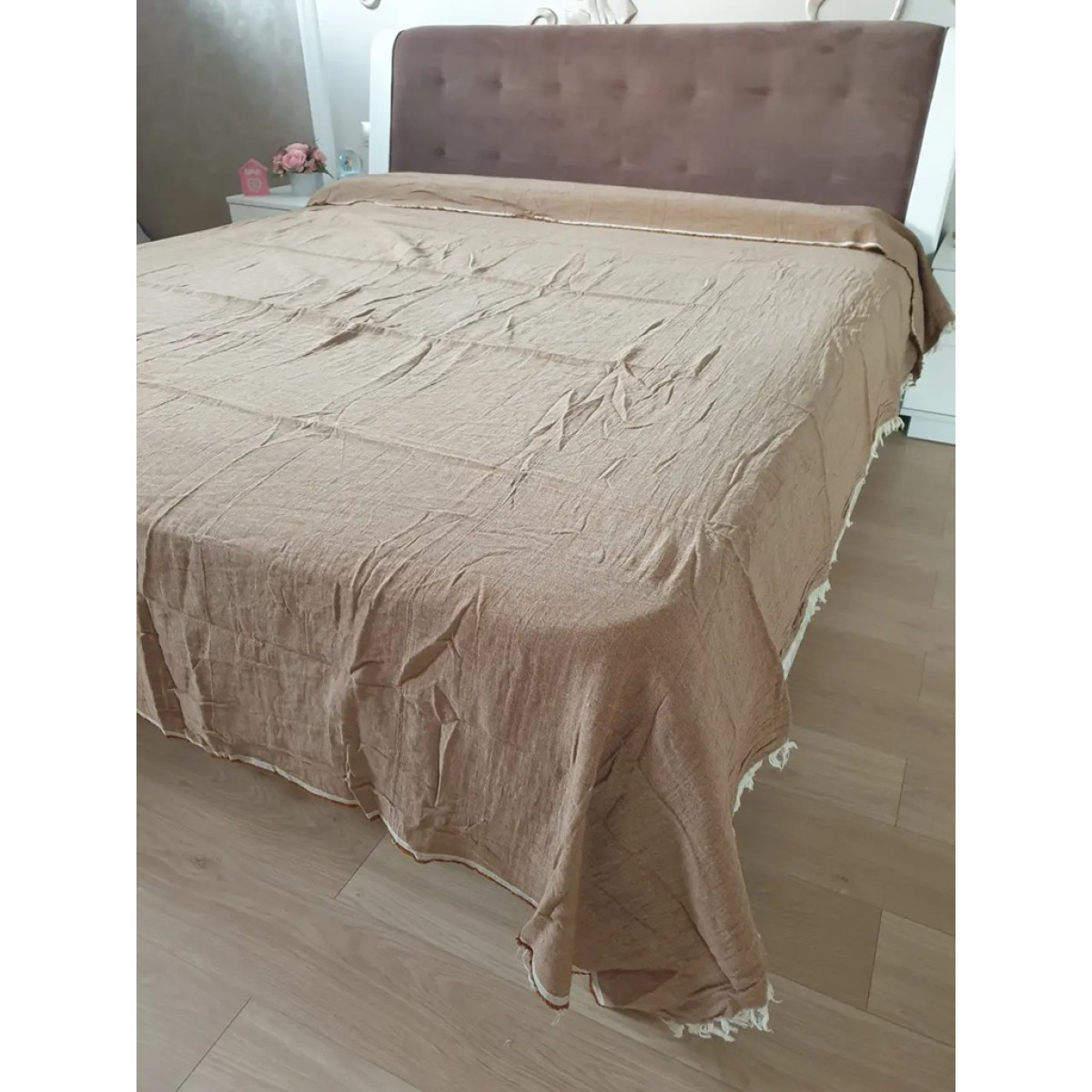 Однотонное покрывало на кровать муслин 240x260 Tone Kahve Турция
