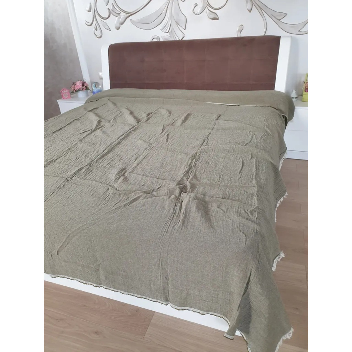 Муслінове покривало на ліжко однотонне 240x260 Tone Haki Туреччина
