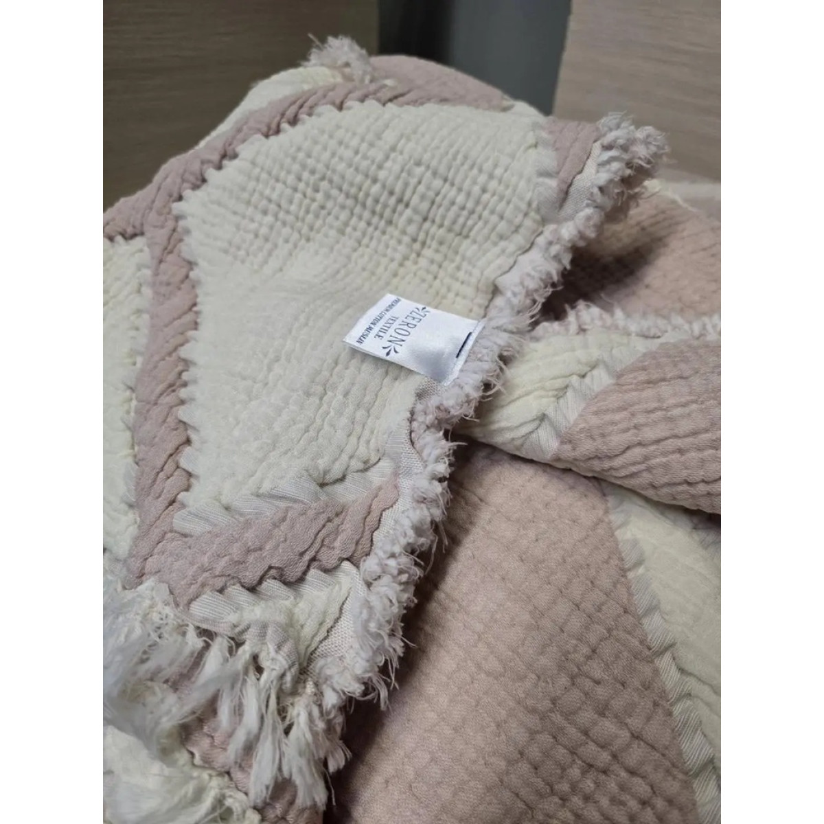 Розовое покрывало из муслина евро 230x250 Ромб Pudra Турция