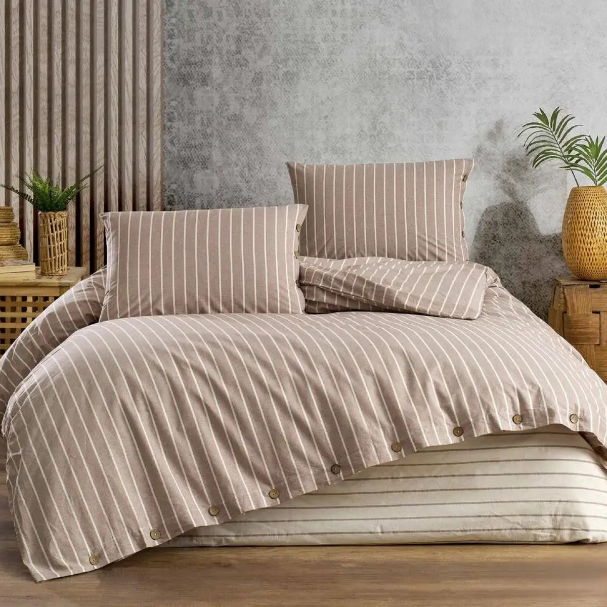 Євро постільна білизна Туреччина Organic Deluxe Смужка Кава в Leron - фото