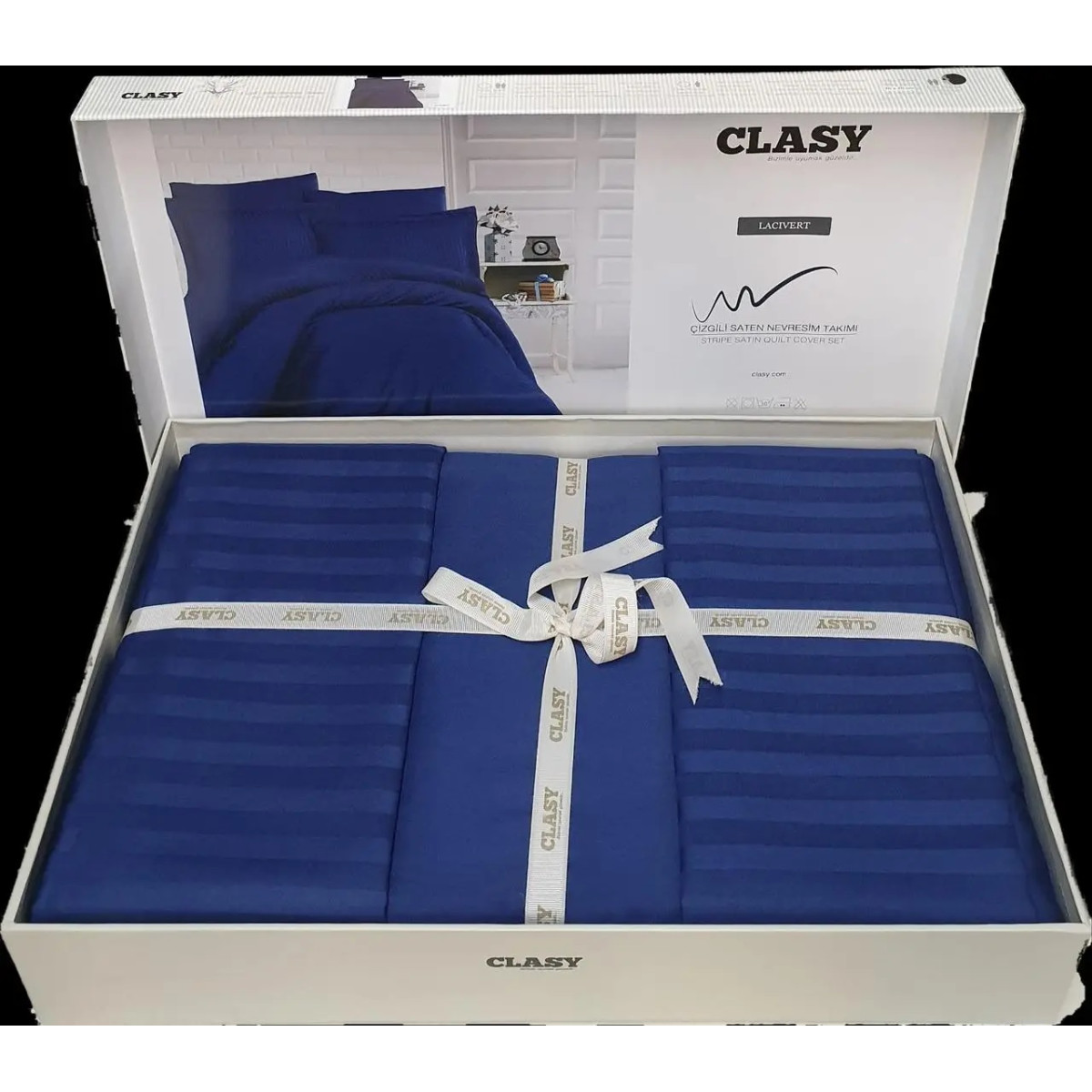 Страйп сатин постільне Aran Clasy Lacivert