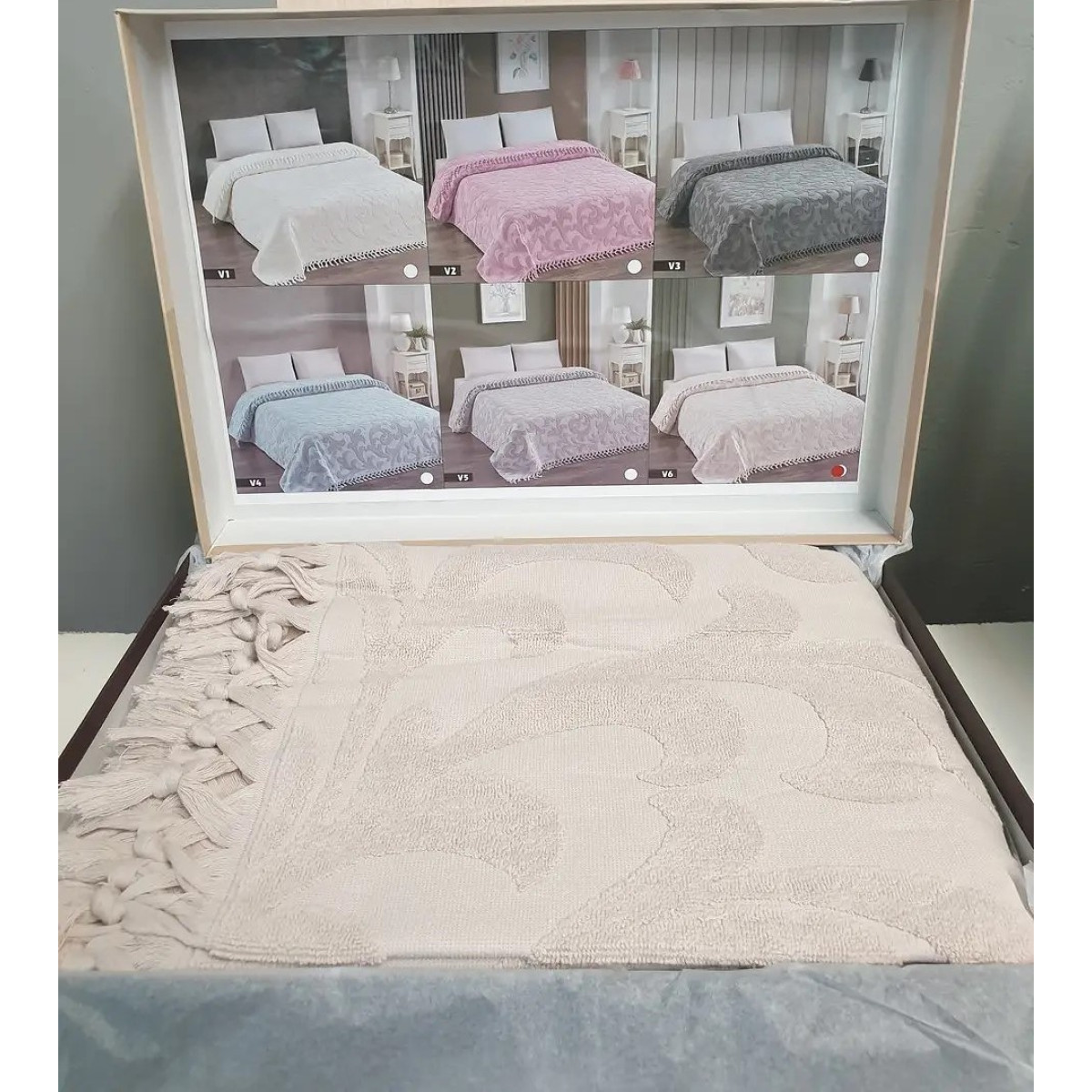 Бежеве простирадло махрове євро 220x240 Exclusive Beg з китицями Туреччина