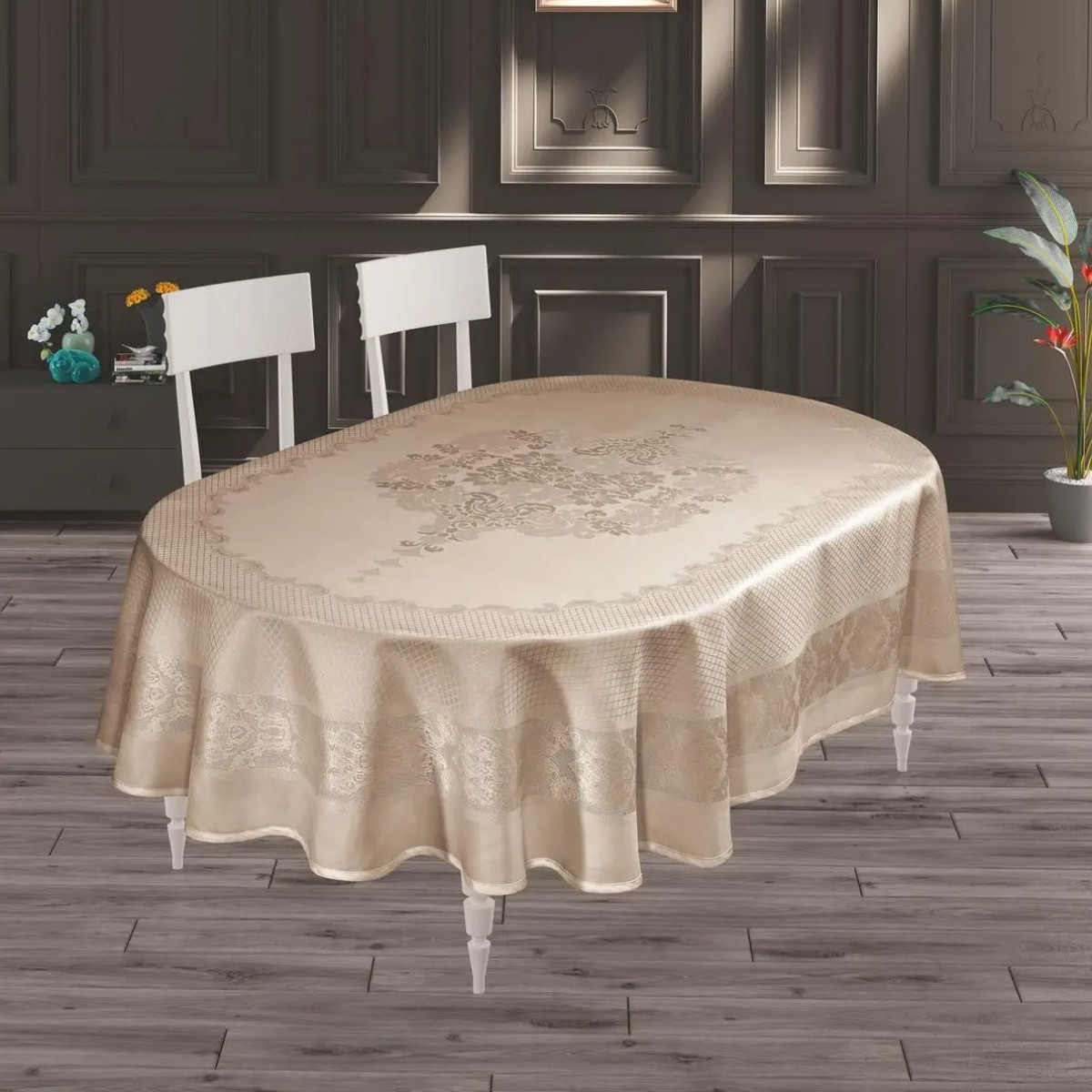 Овальна скатертина водовідштовхувальна Viyana Капучино 160x220 Туреччина в Leron - фото