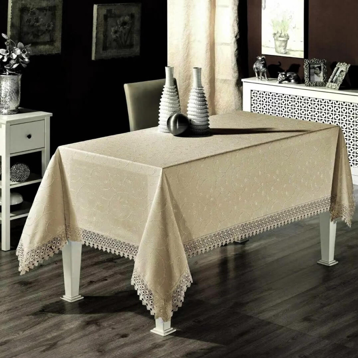 Скатерть для кухонного стола с кружевом 160х300 К.Д.К. Cappuccino Турция в Leron - фото