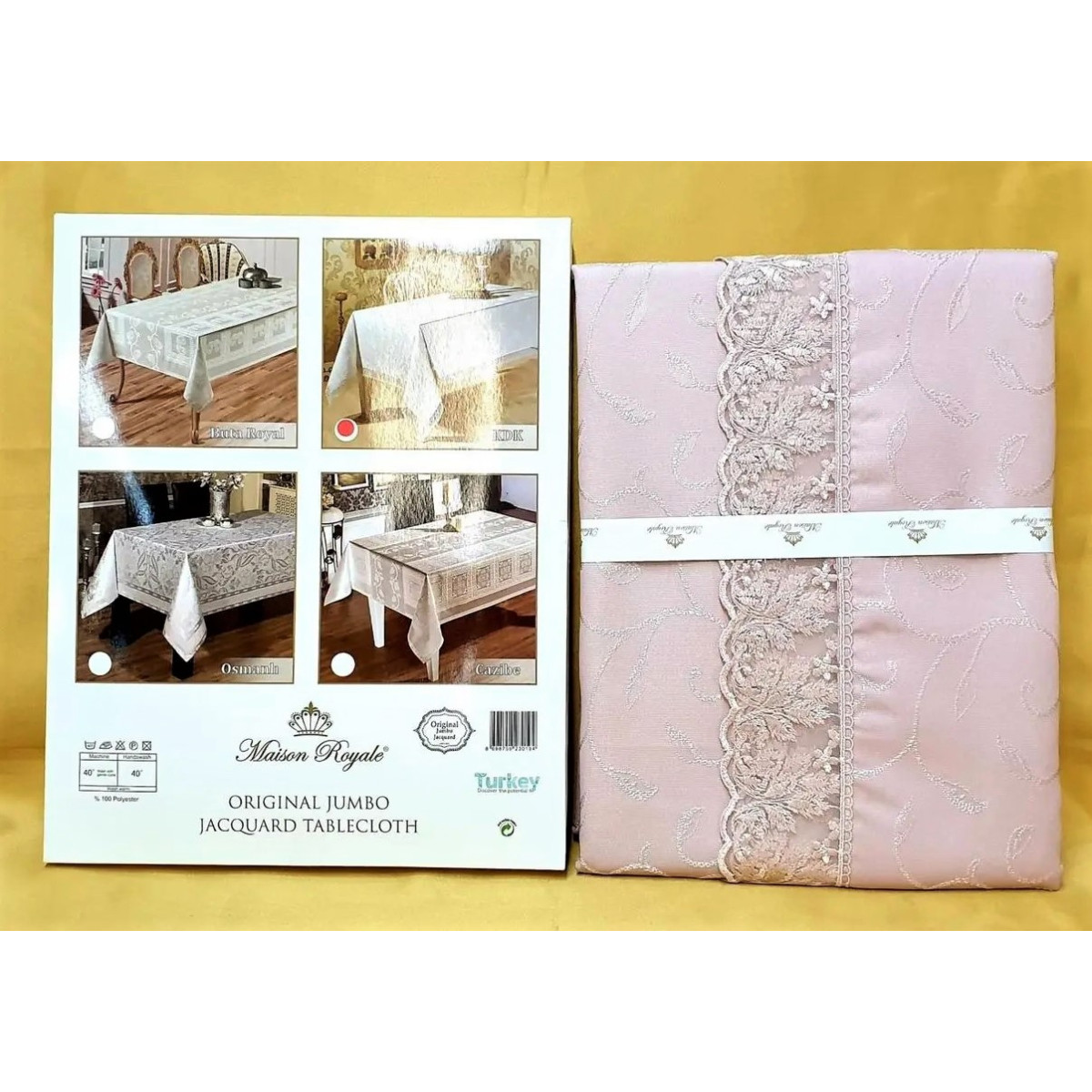 Розовая скатерть на стол Турция 160x300 К.Д.К. Pudra с кружевом