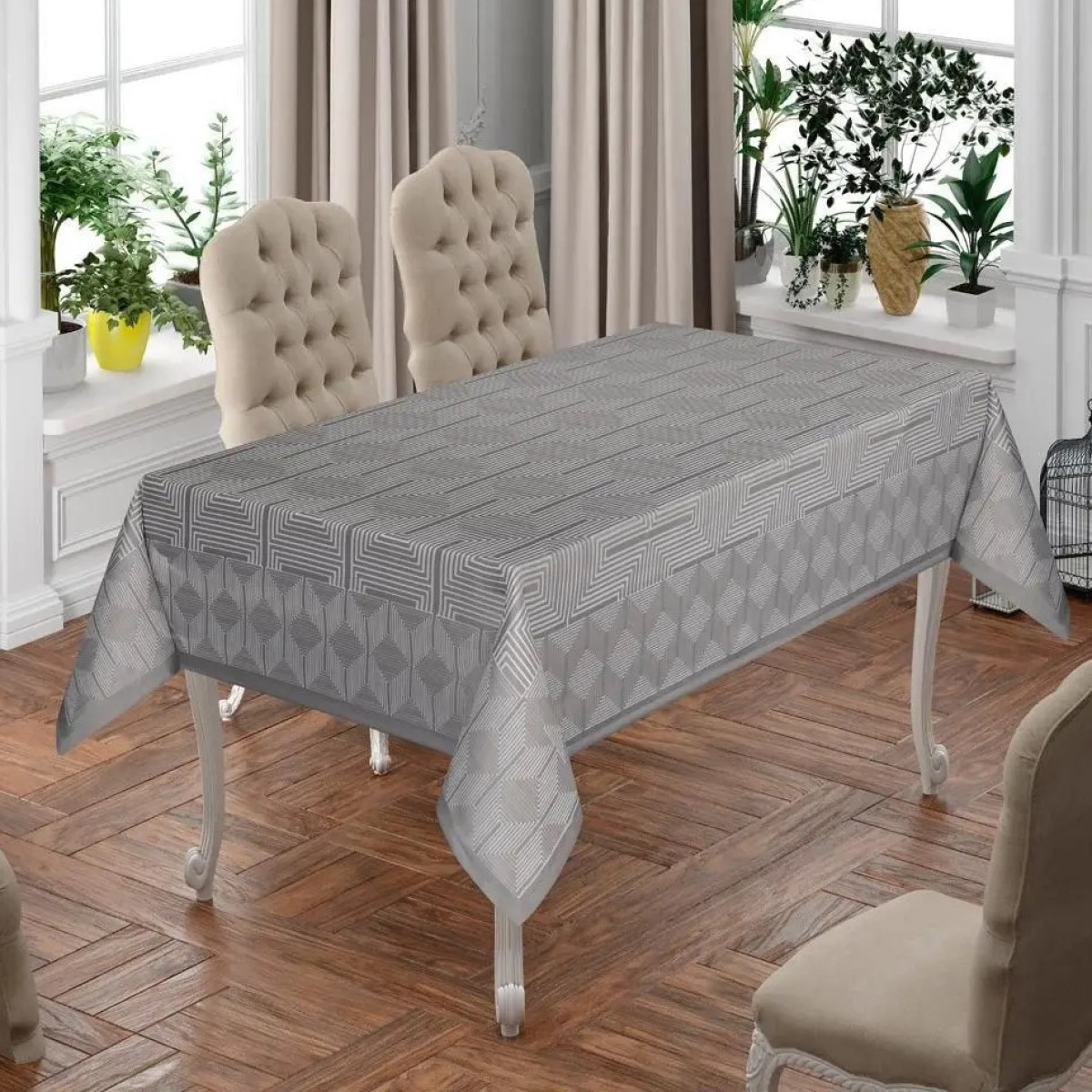 Тефлонова скатертина жакардова Yildiz Сіра 160x220 Туреччина в Leron - фото
