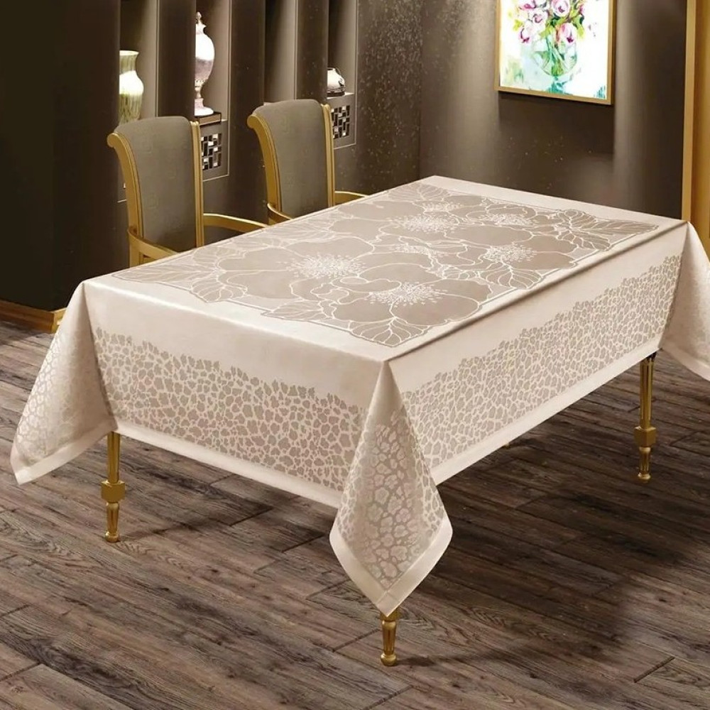Скатертина водовідштовхувальна 160x220 Flowers Капучино Туреччина