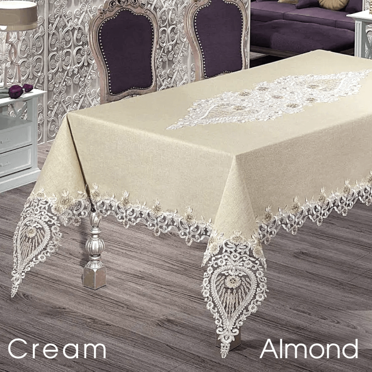 Бархатная скатерть велюровая с кружевом 160х220 Almond Krem Турция в Leron - фото