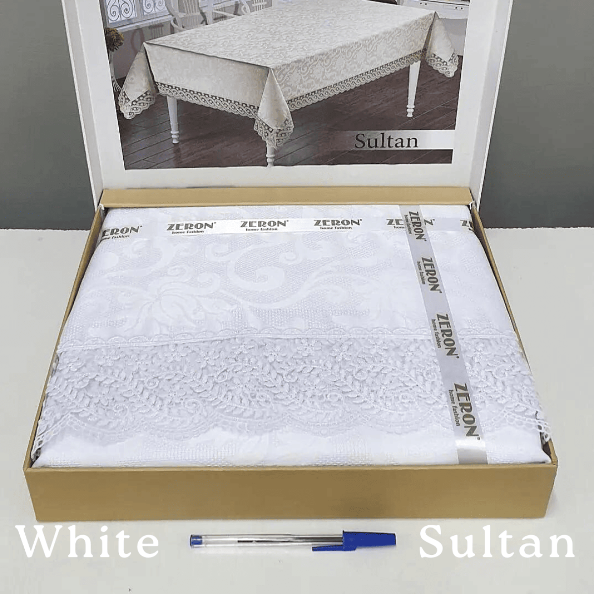 Біла скатертина на стіл жакардова Sultan White