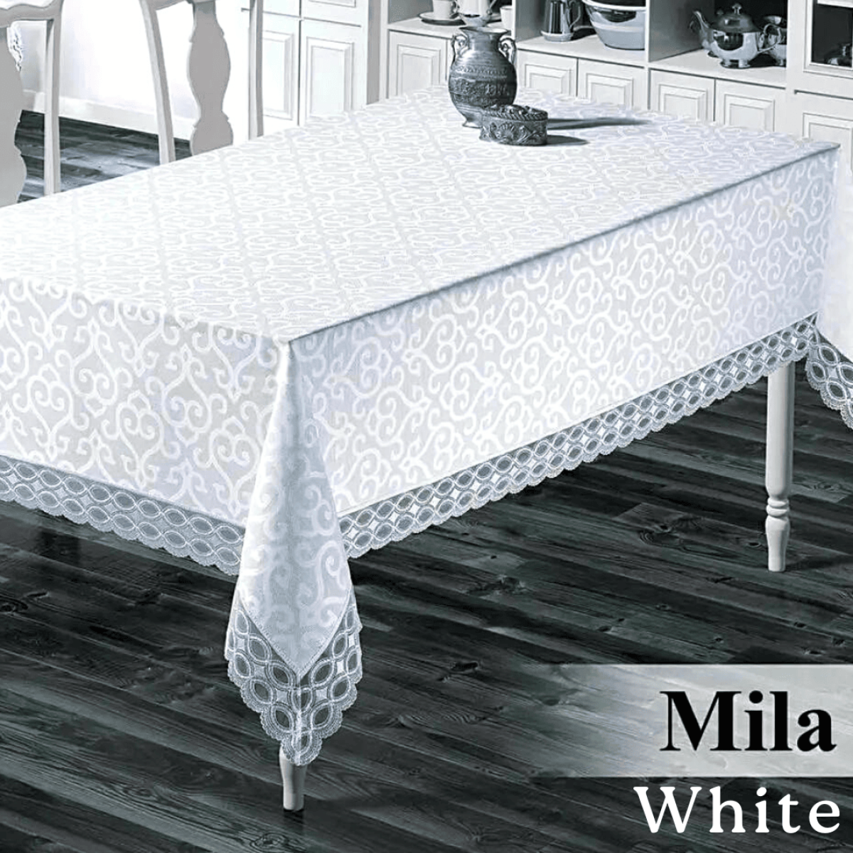 Біла скатертина на стіл однотонна Mila White в Leron - фото