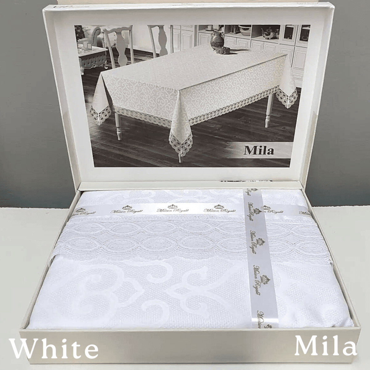 Біла скатертина на стіл однотонна Mila White