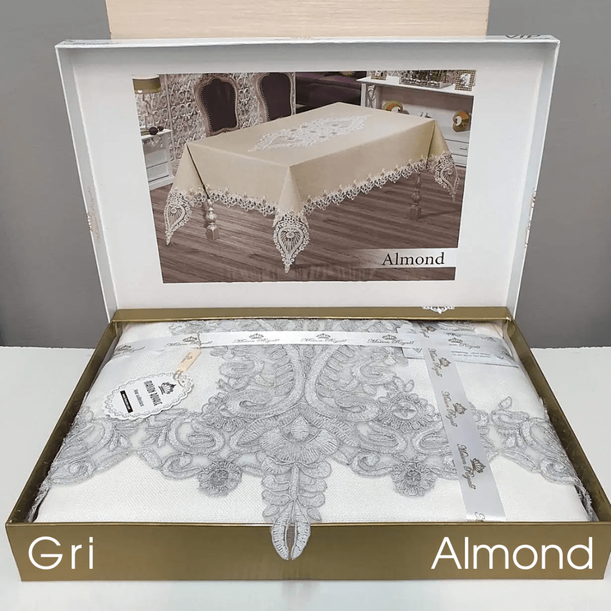 Серая скатерть блестящая с люрексом 160х220 Almond Cri Турция