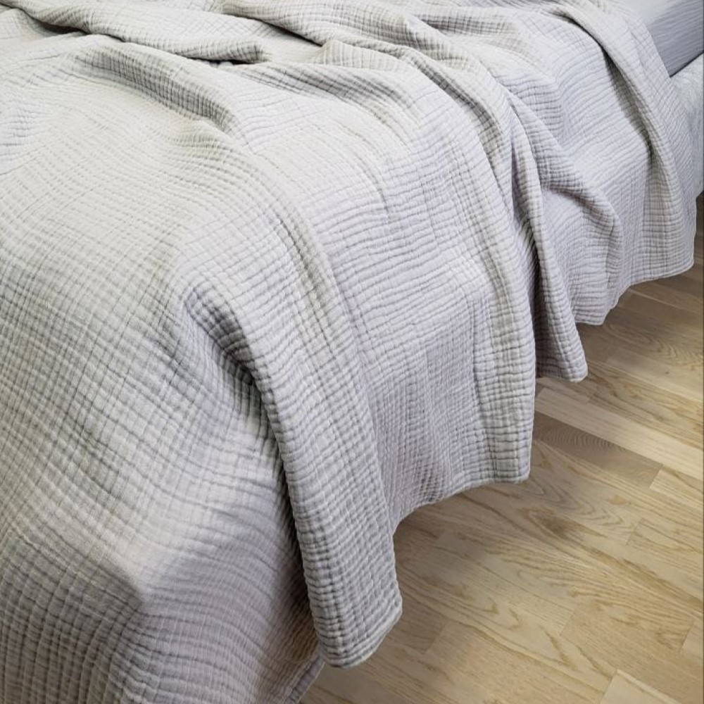 Муслиновое покрывало серое на кровать Warm Grey натуральный хлопок