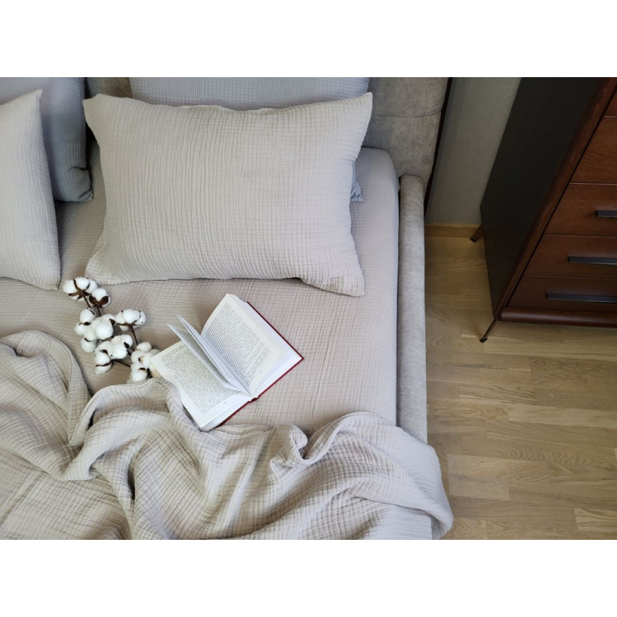 Муслиновое покрывало серое на кровать Warm Grey натуральный хлопок