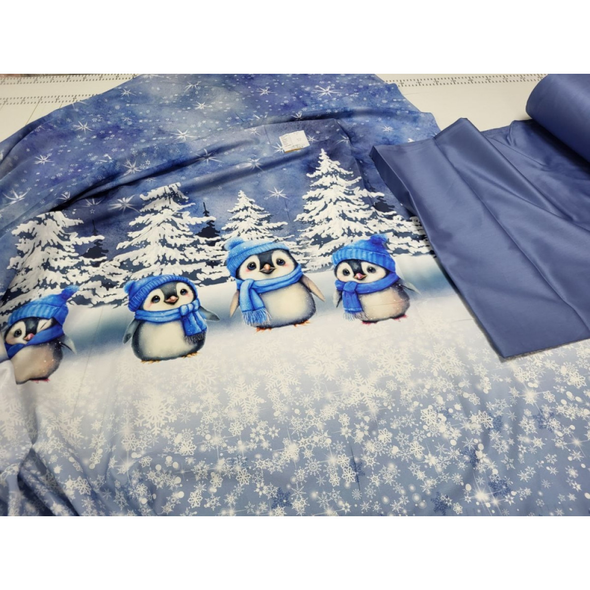 Сатин люкс постільна білизна новорічна Little Penguins
