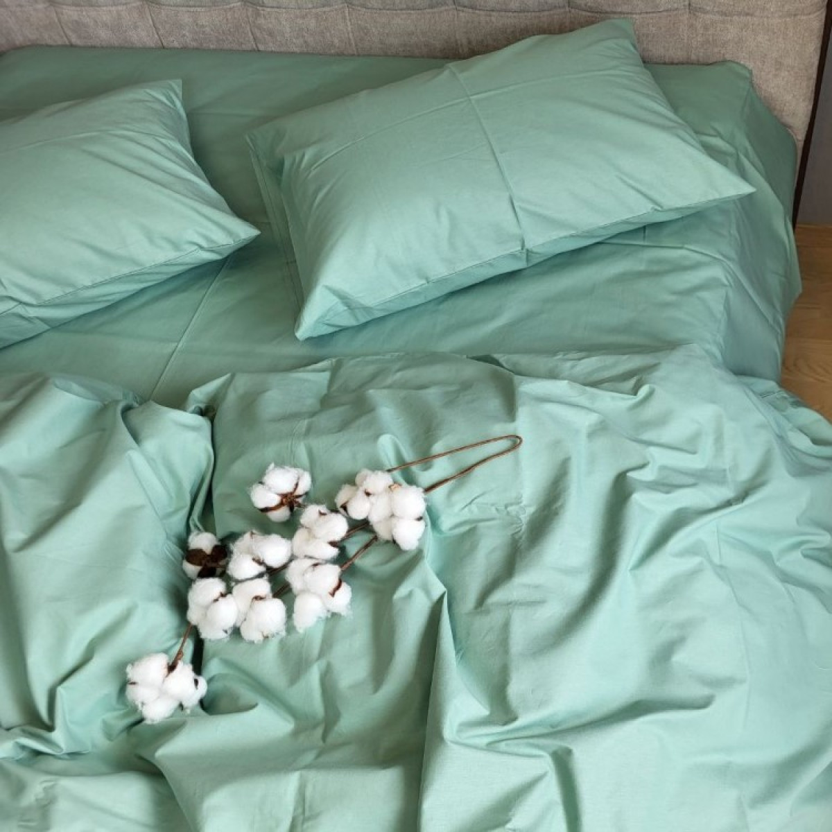 Однотонна постільна білизна бавовна М'ята Solo № S200 Turkish Cotton в Leron - фото