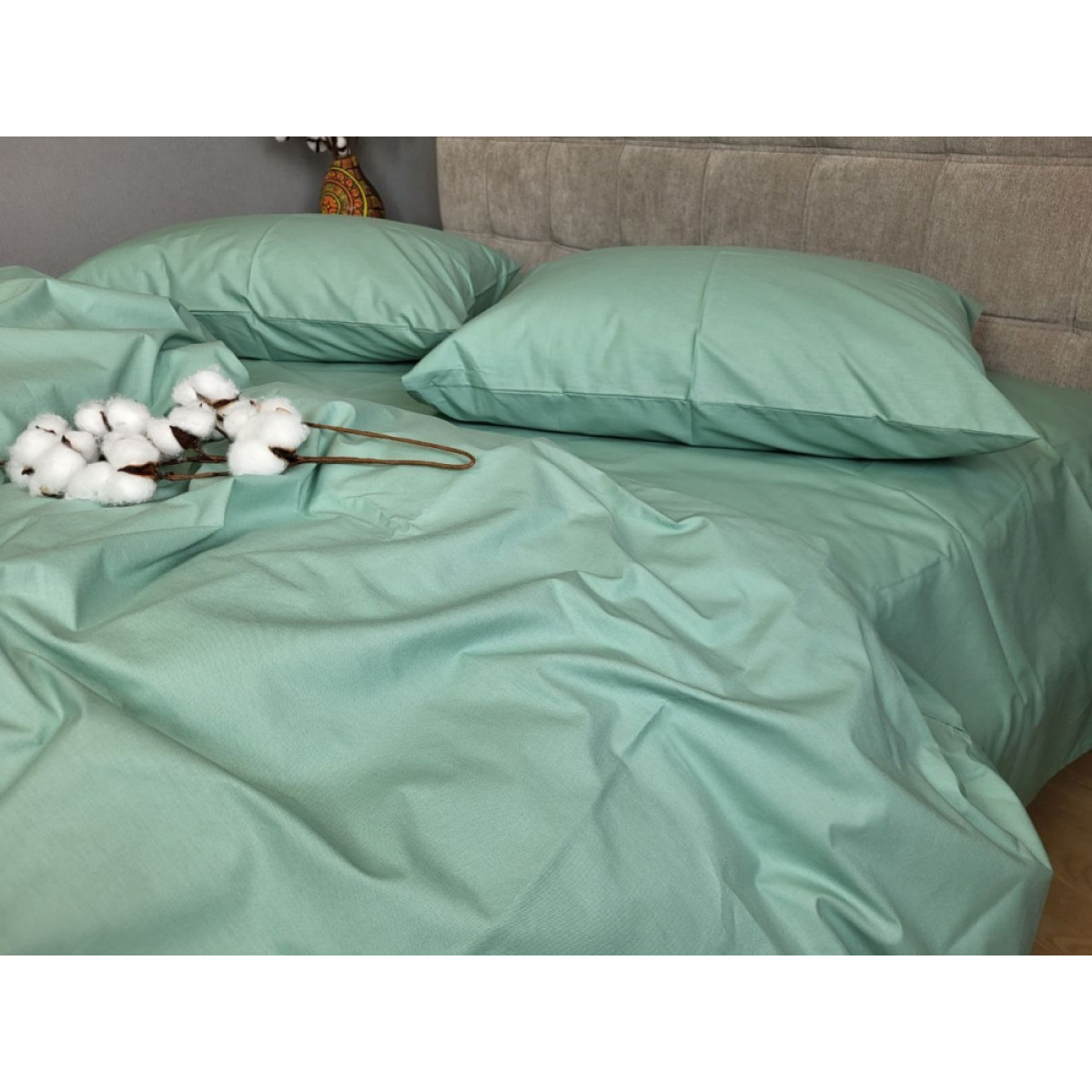 Однотонна постільна білизна бавовна М'ята Solo № S200 Turkish Cotton