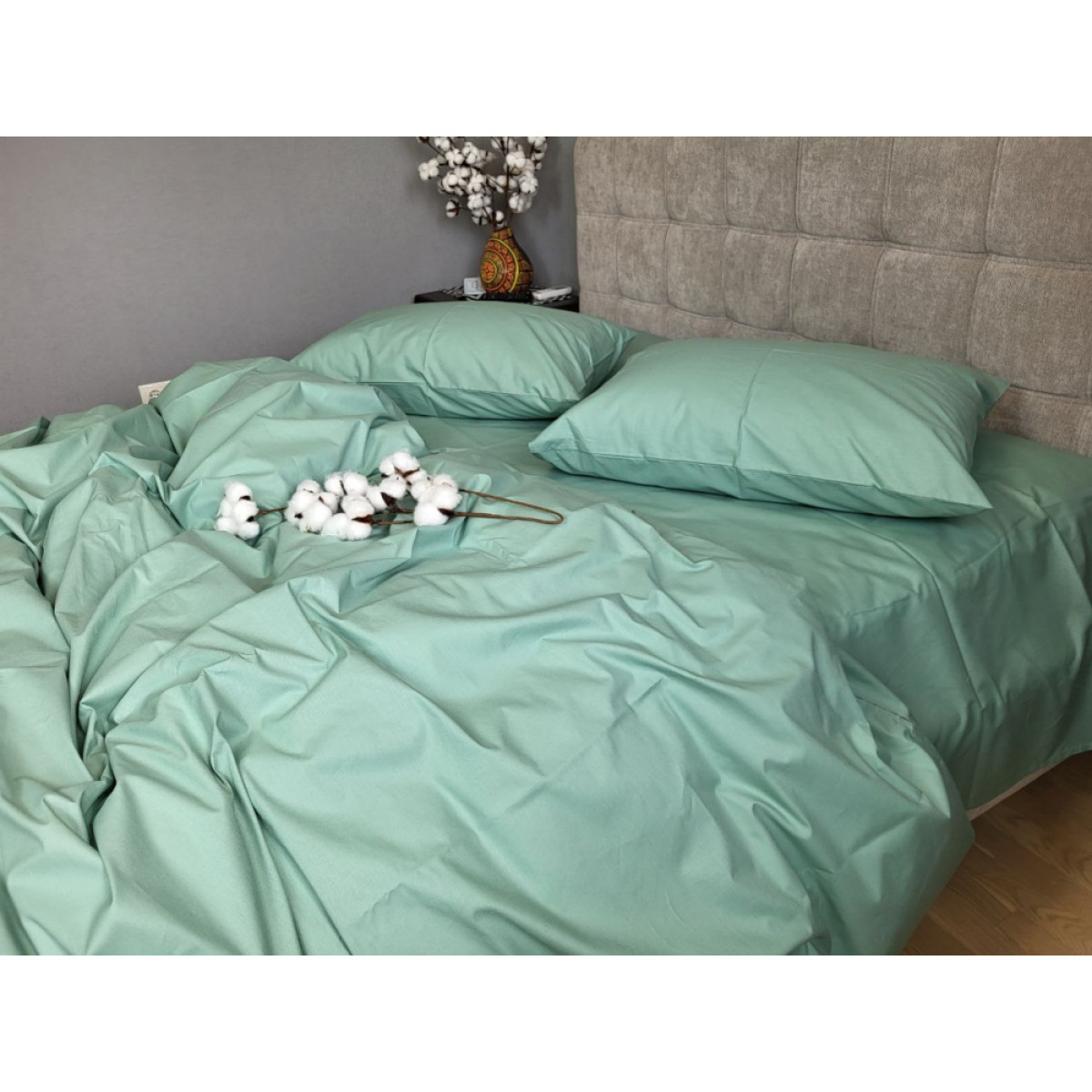 Однотонна постільна білизна бавовна М'ята Solo № S200 Turkish Cotton