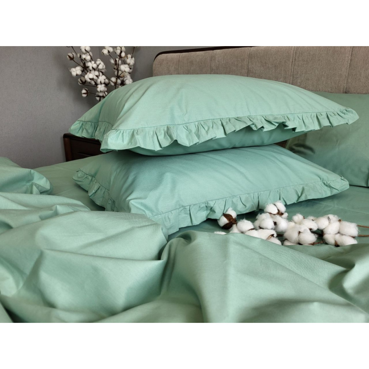 Постель хлопок 100% Turkish Cotton Мята Solo № S200 с рюшами