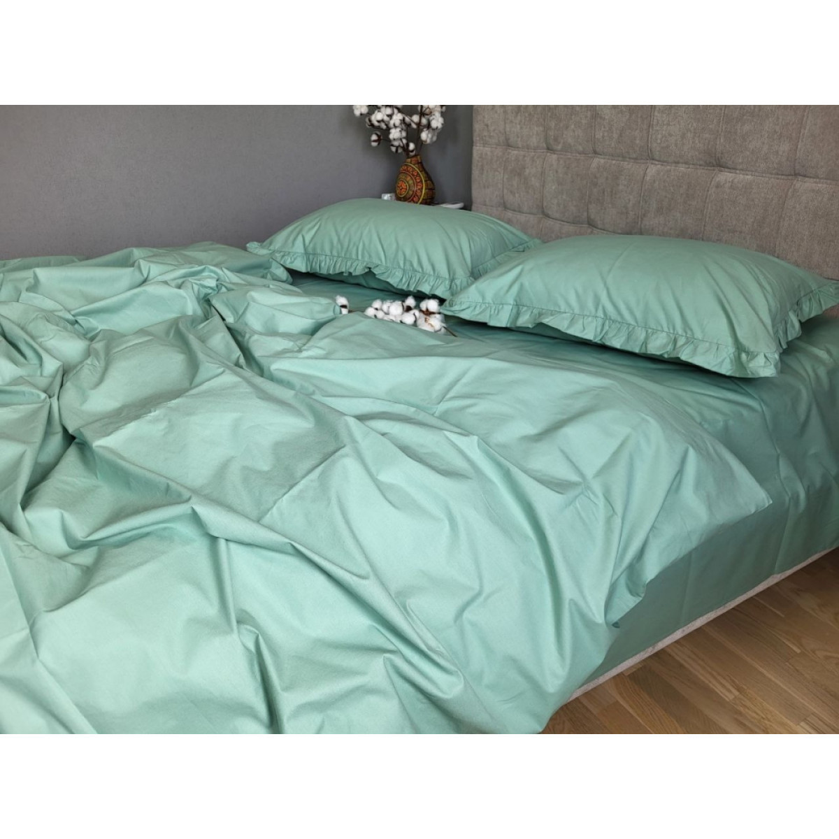 Постель хлопок 100% Turkish Cotton Мята Solo № S200 с рюшами