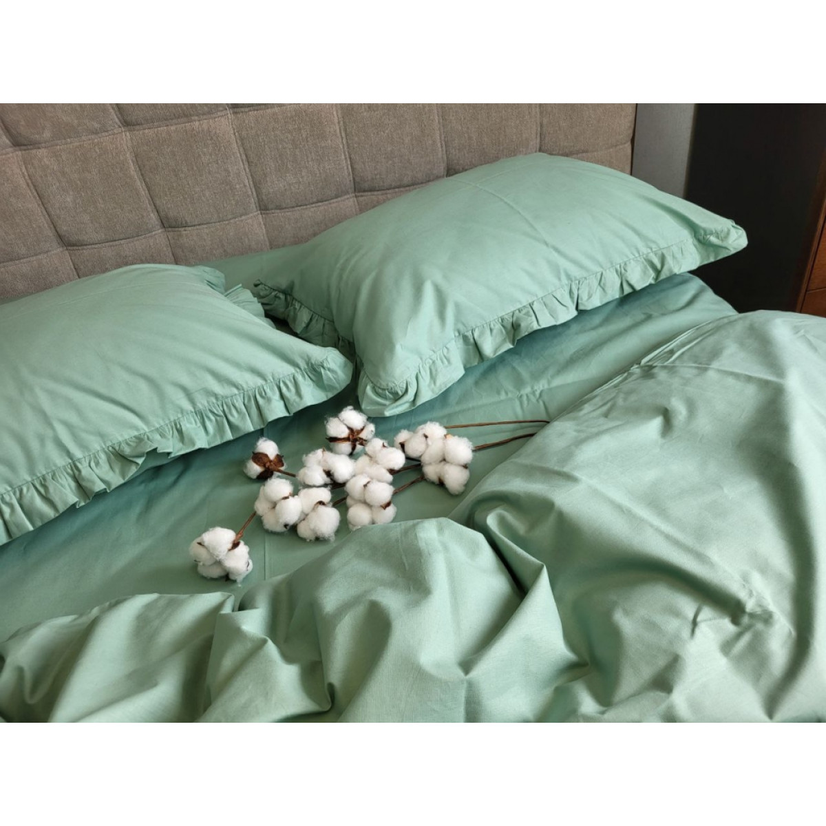 Постель хлопок 100% Turkish Cotton Мята Solo № S200 с рюшами