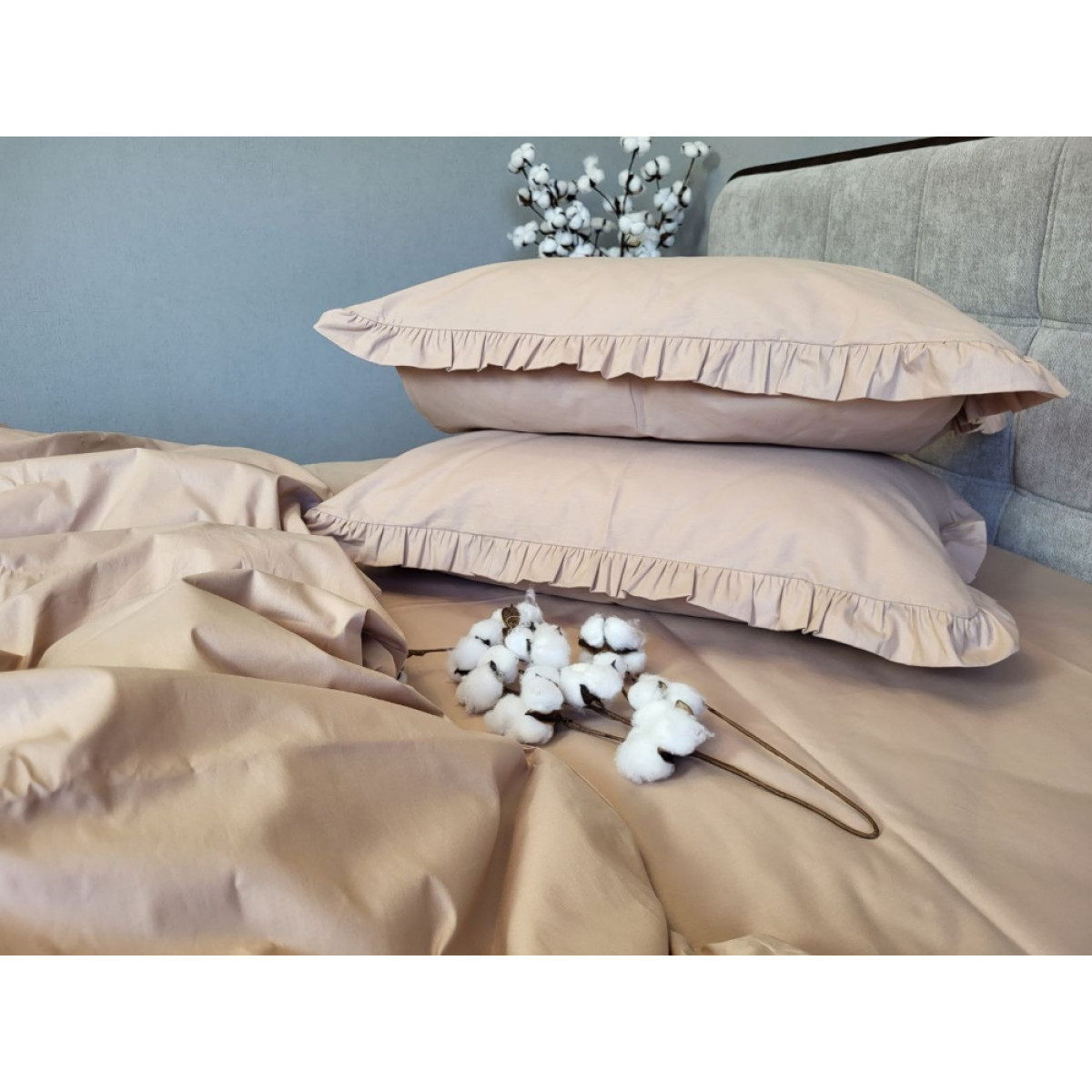 Білизна постільна бавовна Turkish Cotton Latte Solo № S116 з рюшами
