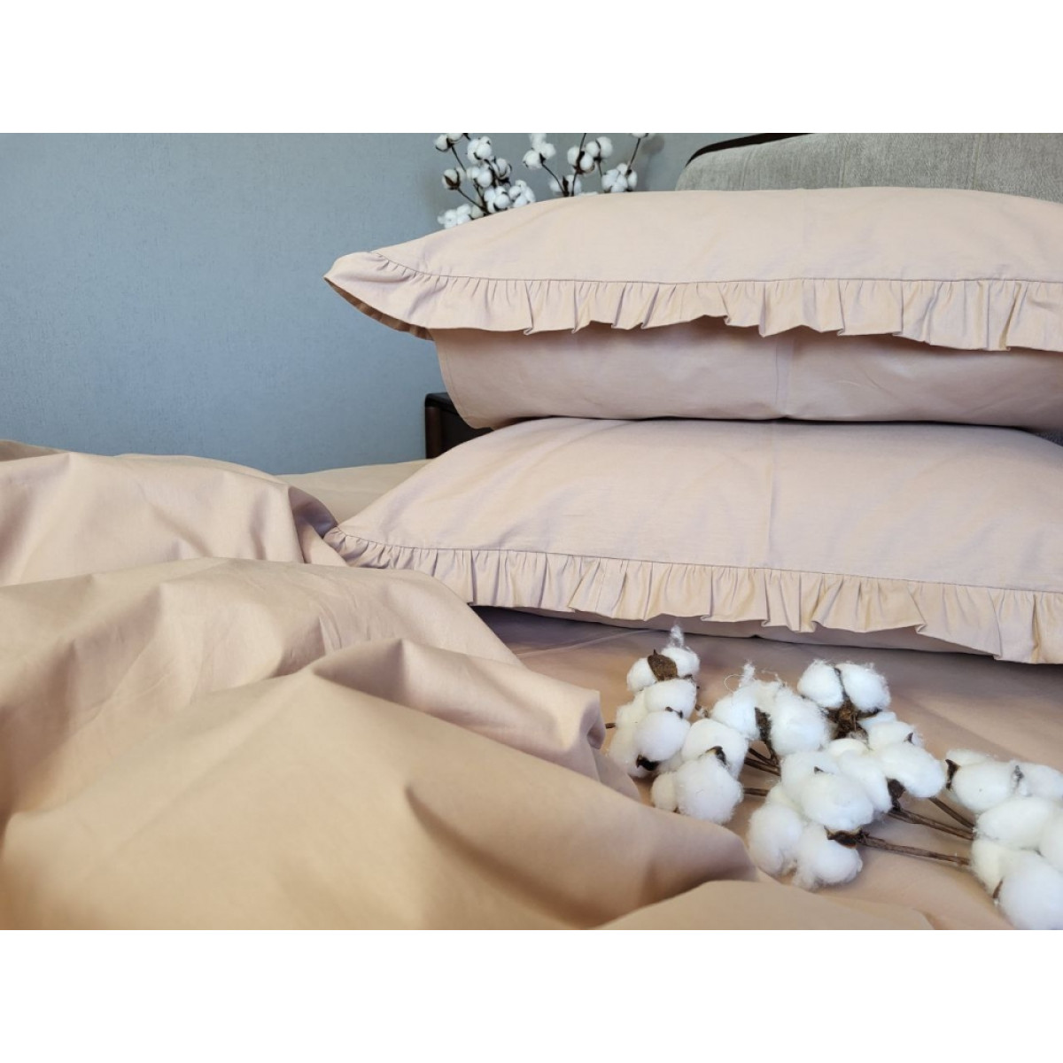 Білизна постільна бавовна Turkish Cotton Latte Solo № S116 з рюшами