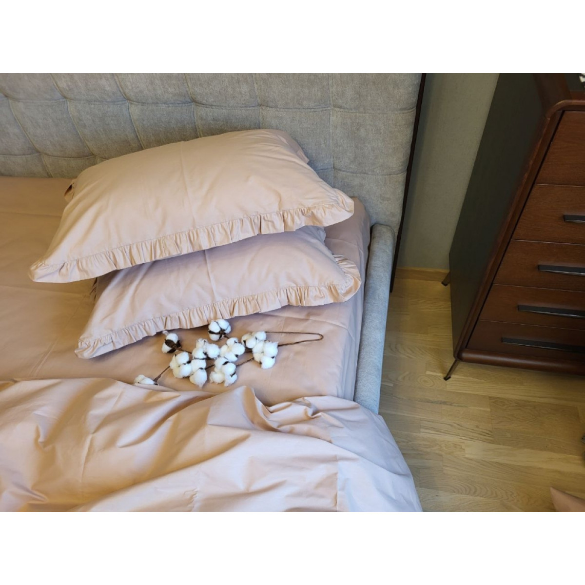 Білизна постільна бавовна Turkish Cotton Latte Solo № S116 з рюшами