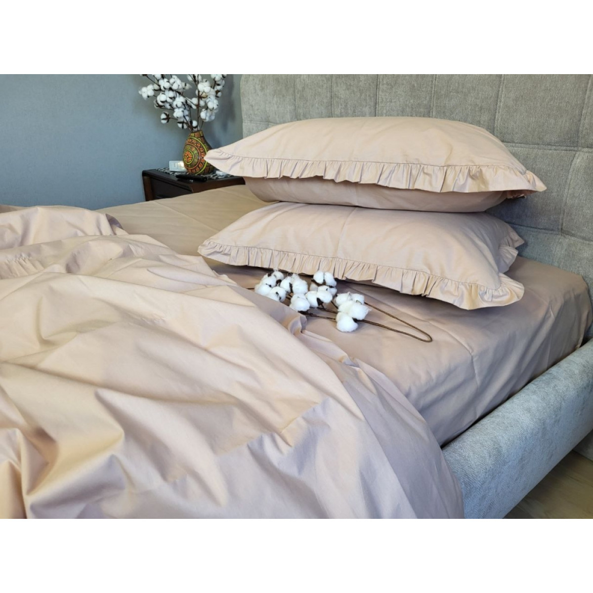 Білизна постільна бавовна Turkish Cotton Latte Solo № S116 з рюшами