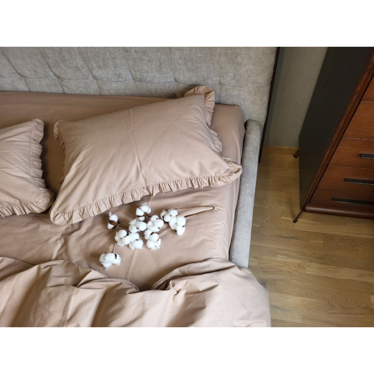 Комплект постельного белья хлопок Turkish Cotton Bej Solo с рюшами