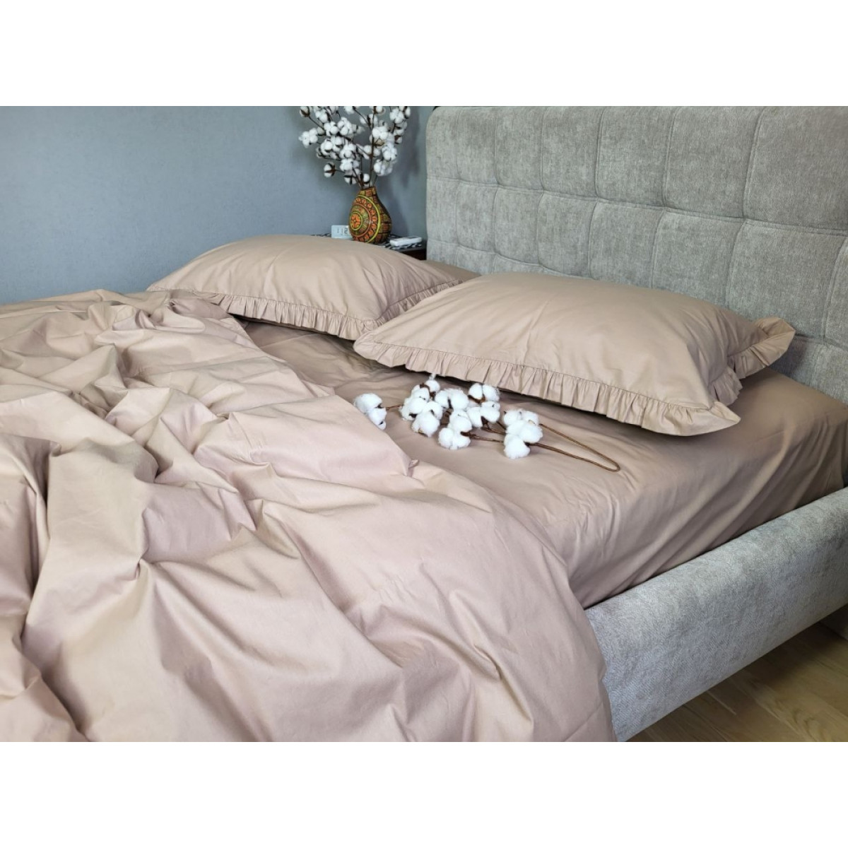 Комплект постельного белья хлопок Turkish Cotton Bej Solo с рюшами