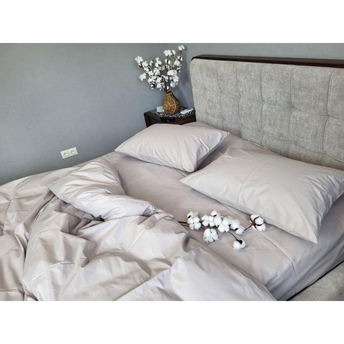 Комплект постельного белья из хлопка Grey Solo № S146 Turkish Cotton