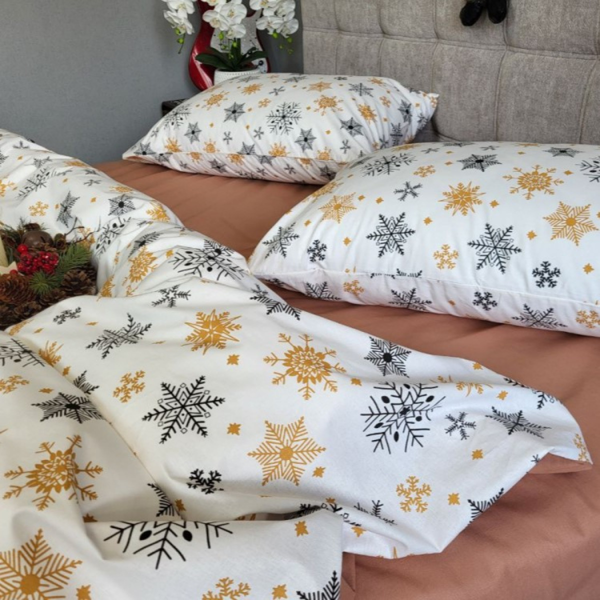 Новорічна постільна білизна в сніжинки Різдвяна Ніч Cotton в Leron - фото
