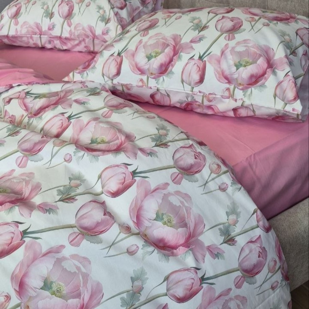 Постільна білизна зі 100% бавовни Рожеві Тюльпани Turkish Cotton в Leron - фото